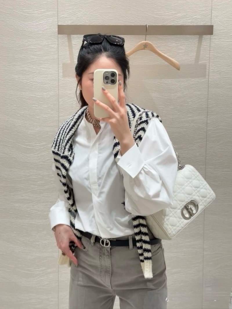 Dior Spring 2025 Batwing Sleeve Embroidered Cotton Shirt White