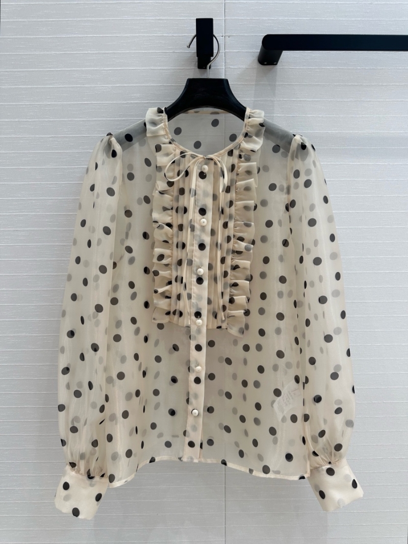 Valentino Polka Dot Silk Blouse with Balloon Sleeves