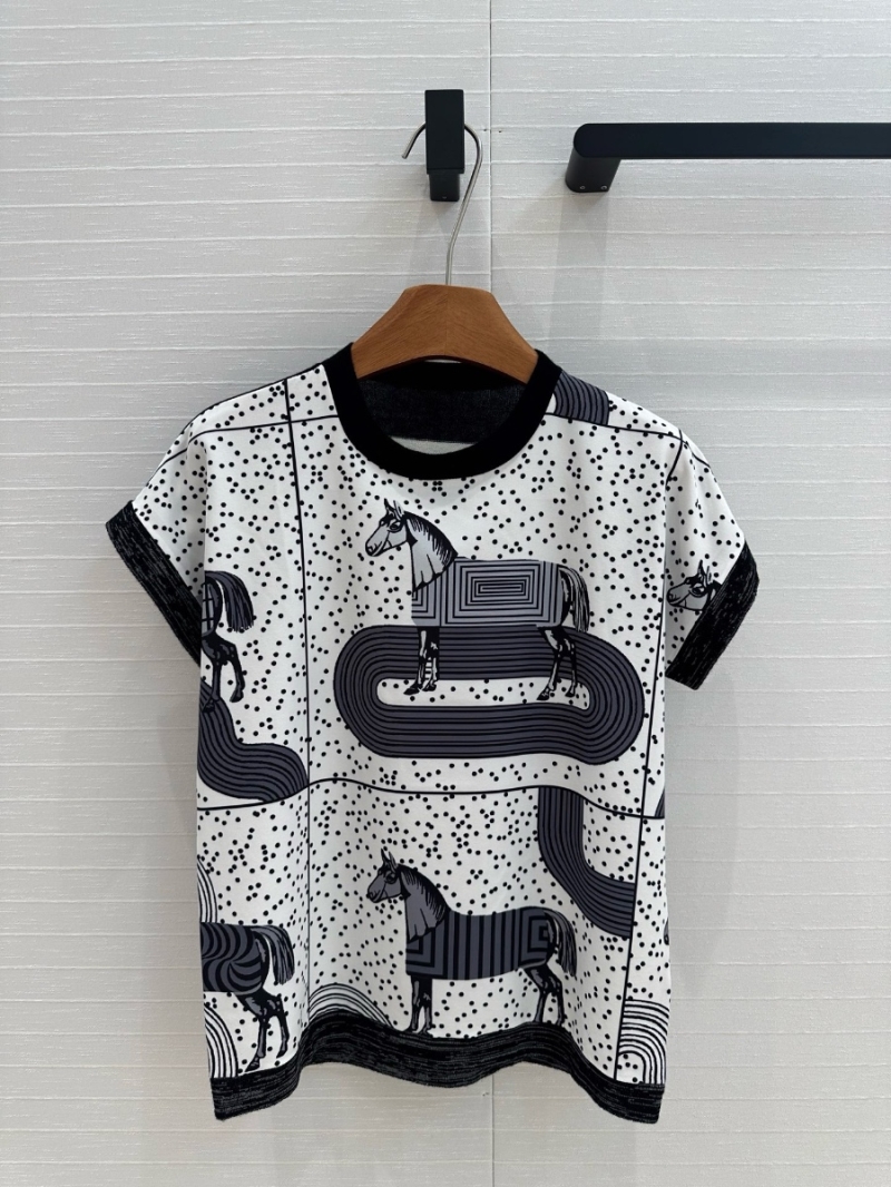 Hermes 25 Early Spring Horse Print Knit Top Blue