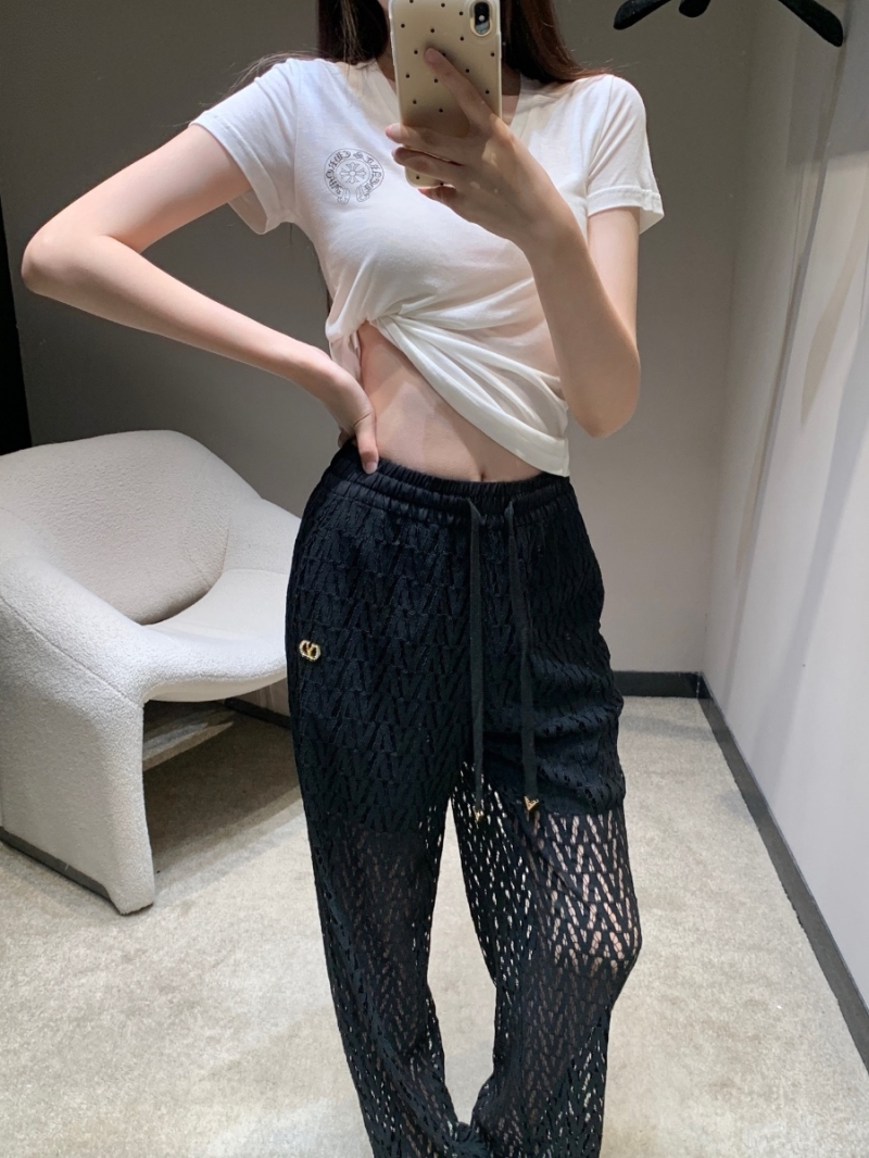 Valentino Exclusive Spring Summer Lace Drawstring Casual Pants black