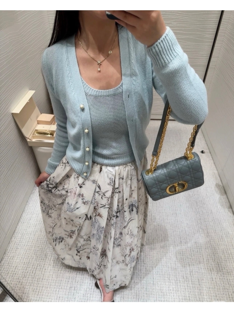 Dior Ice Blue Pearl-Button Cashmere Cardigan - Luxe V-Neck Jacket