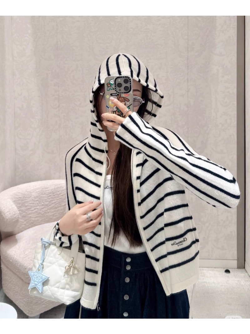 Dior Miss Dior Luxe Wool Striped Hooded Cardigan Jacket