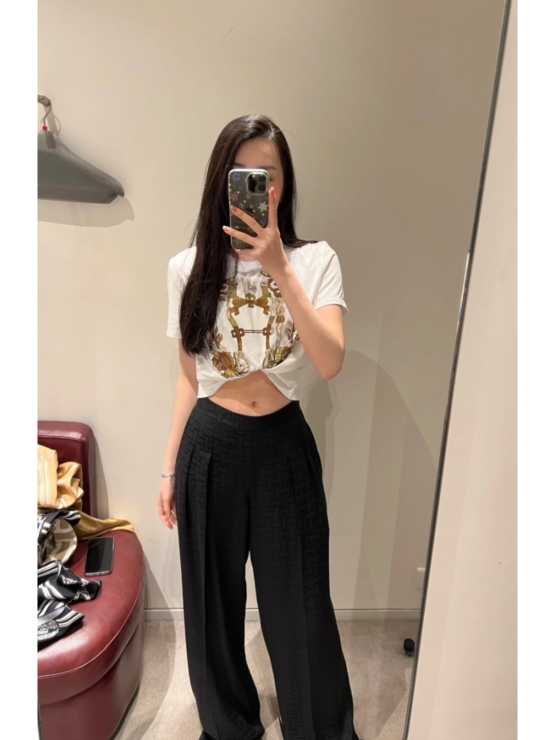 Exclusive Hermes 25s Early Spring Elastic High-Waist Pleated Cotton Trousers Black