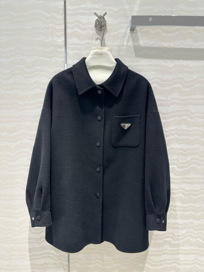 Prada Handmade Wool Cashmere Coat with Shirt Collar Black