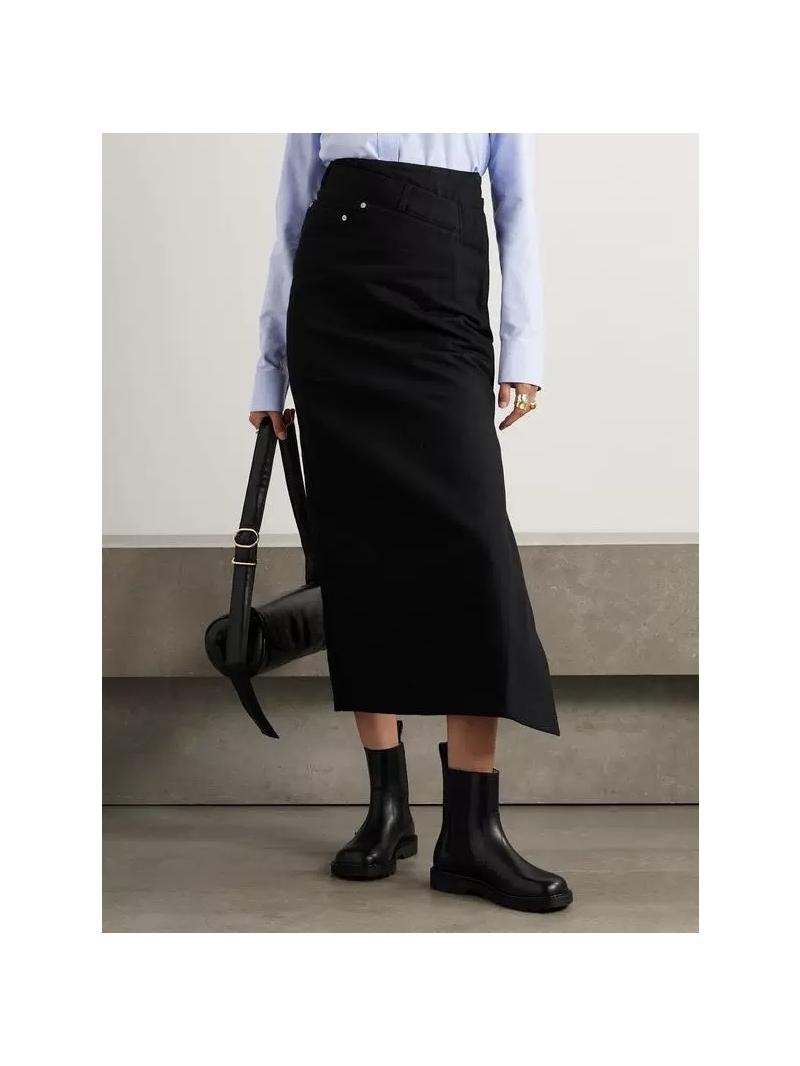 Loewe Asymmetrical Waist Denim Midi Skirt Black