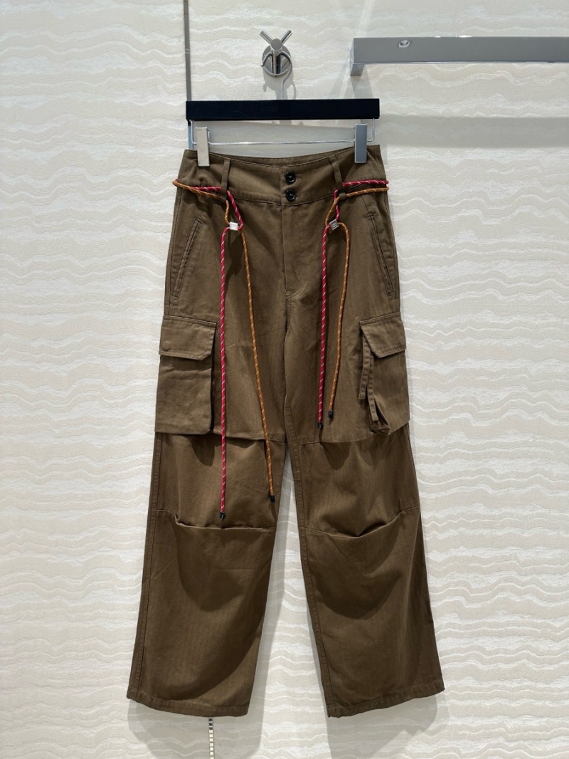 Miu Miu Cargo Pocket Straight-Leg Pants with Detachable Woven Belt Khaki