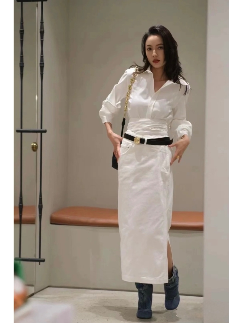 Loewe Asymmetrical Waist Denim Midi Skirt White