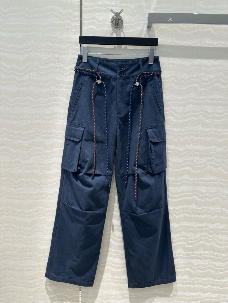 Miu Miu Cargo Pocket Straight-Leg Pants with Detachable Woven Belt Navy