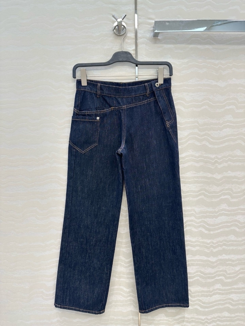 Loewe Exclusive Deconstructed Asymmetric Vintage Washed Denim Jeans - Slim Straight Cut with Side Zip