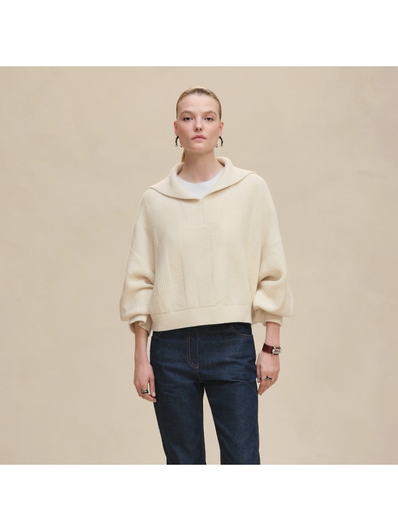 Hermes Exclusive Letter Jacquard Cashmere Sweater in Cream