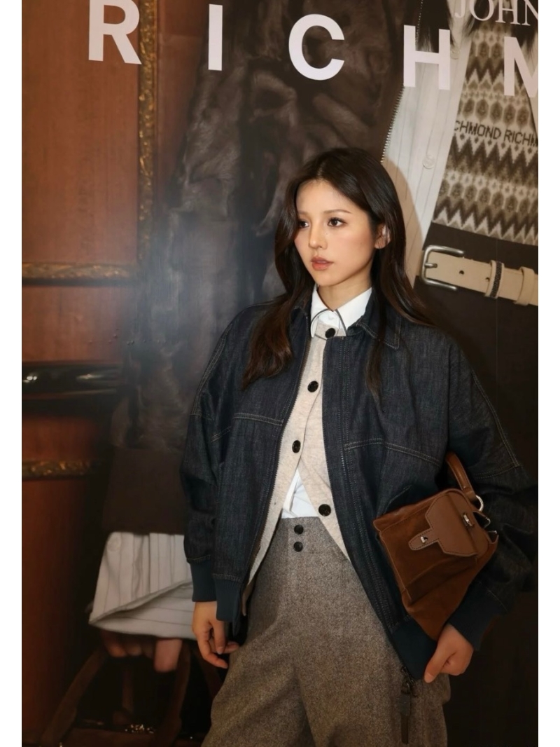 Brunello Cucinelli Luxe Denim Flight Jacket in Original Wash - Italian Minimalist Style with Chain Detail