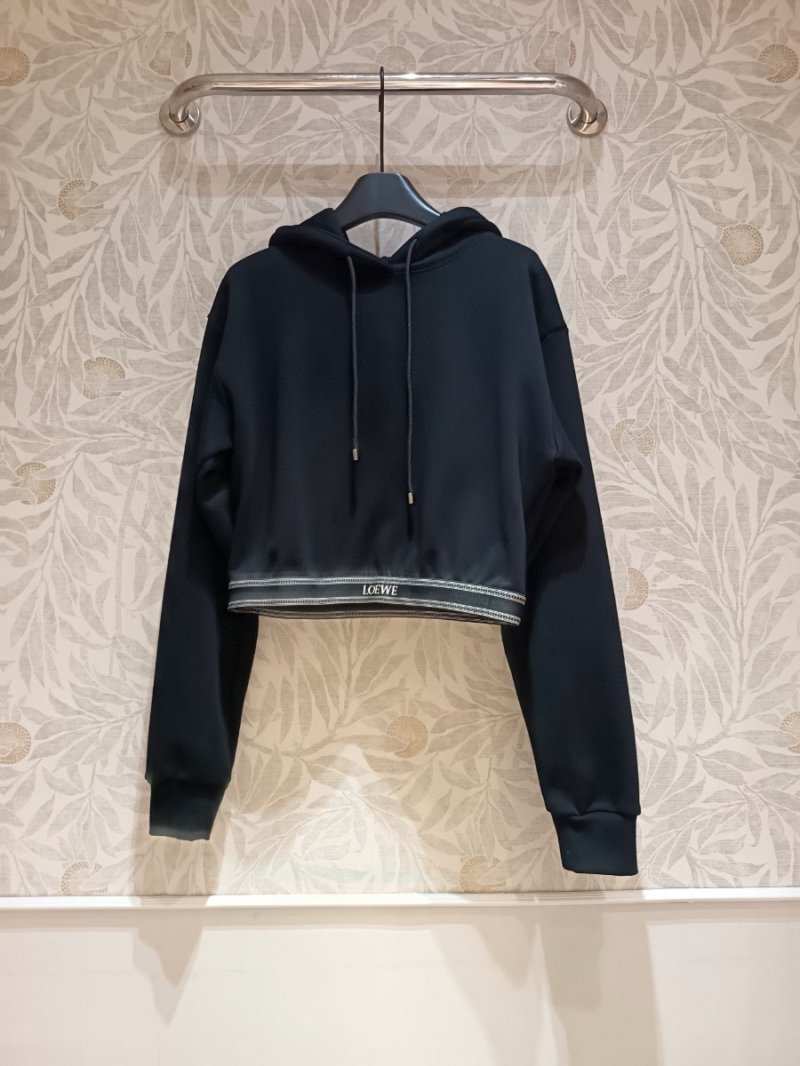 Loewe Cotton Cropped Hoodie with Branded Trim