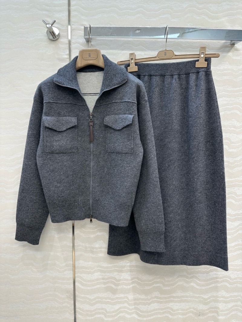 Brunello Cucinelli Exclusive Luxe Cashmere Knit Midi Skirt in Grey