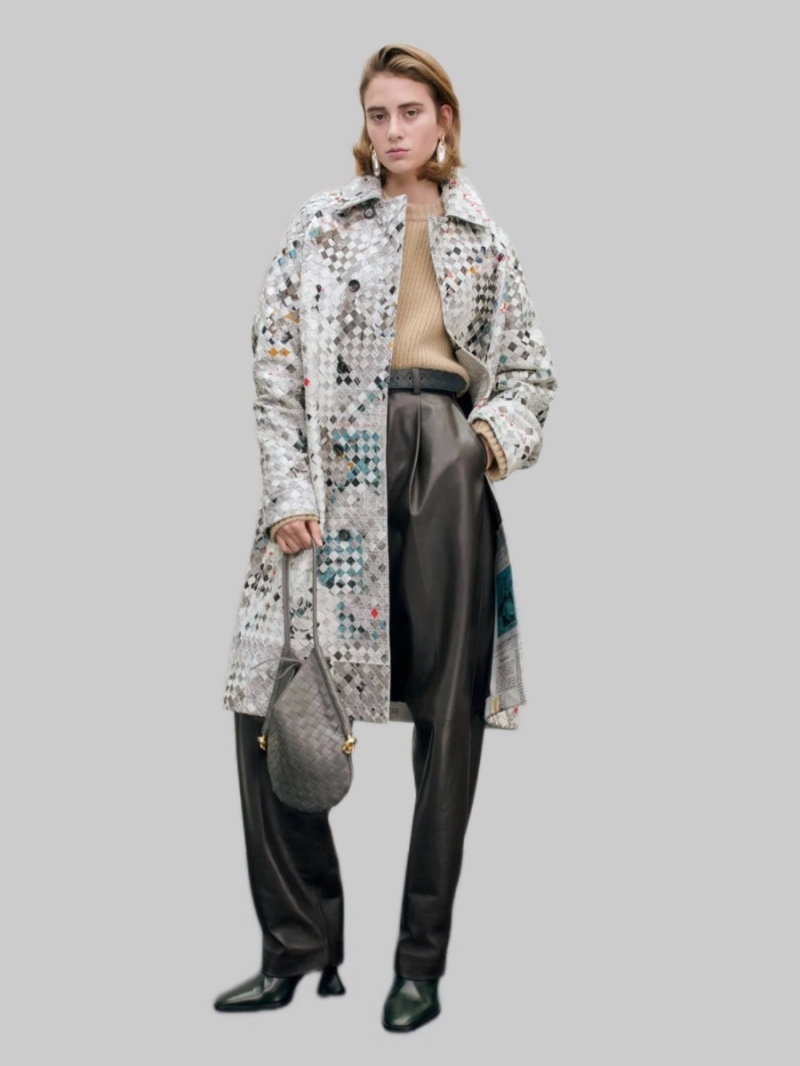 Bottega Veneta Exclusive Graffiti Newspaper Limited Edition Woven Leather Jacket - Luxe 100% Lambskin Retro Modern Essential