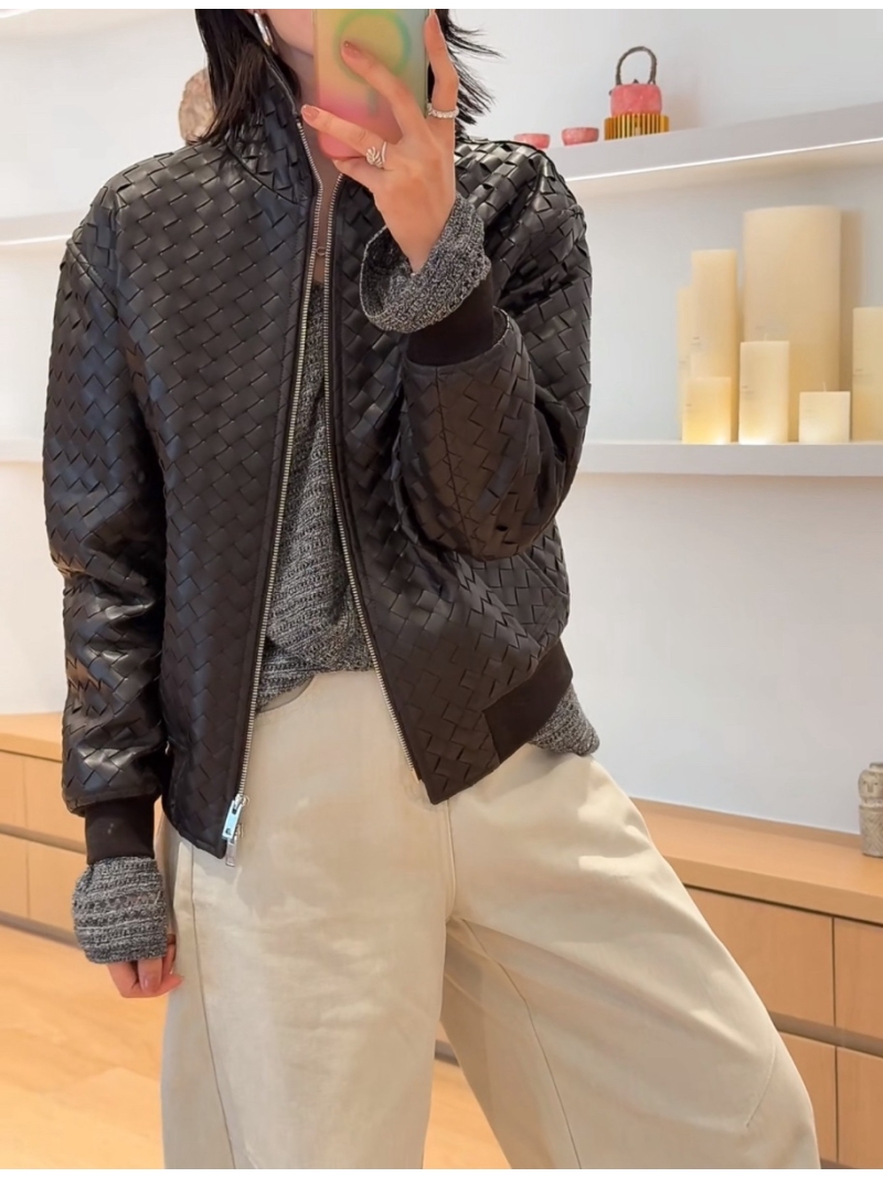 Bottega Veneta Exquisite Intrecciato Leather Baseball Jacket - Vintage Modern Luxury