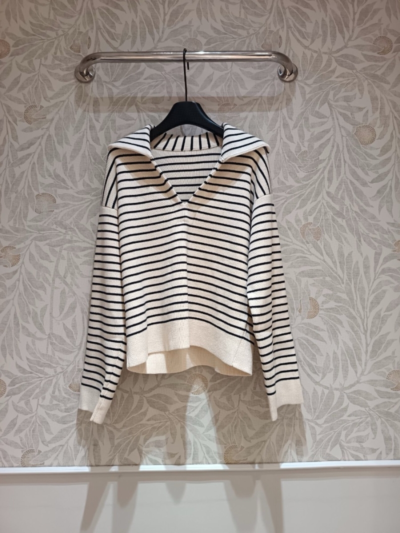 Celine 24FW Nautical V-Neck Chic Striped Sweater