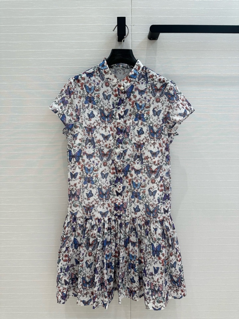 Dior 25 Early Spring Papillon Toile de Jouy Butterfly Print Dress Multicolor