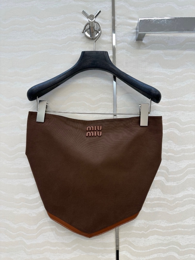 Miu Miu Exclusive Luxe Cannel"e Bustier Top in Chocolate Brown - Premium Lambskin Trim & Canvas