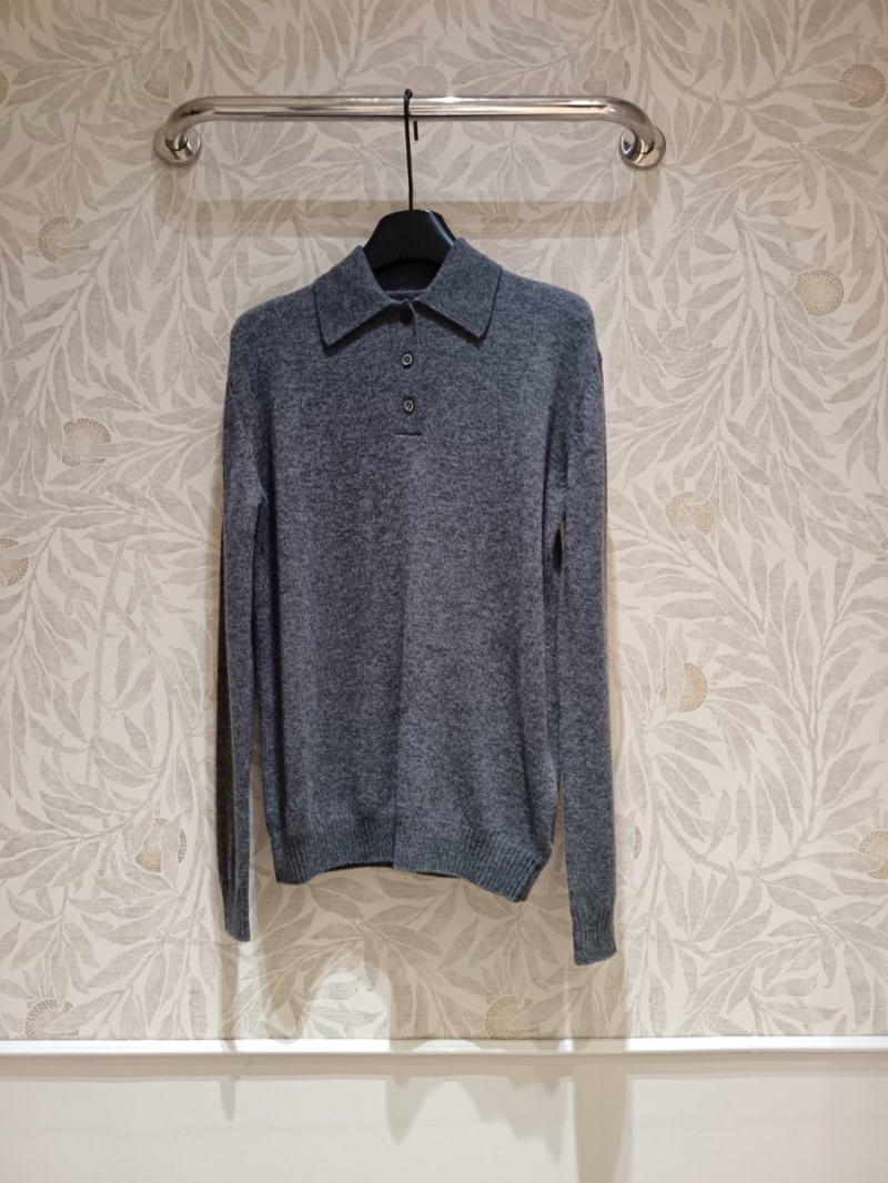 Prada Elegant Gray Polo Collar Cashmere Knit Sweater