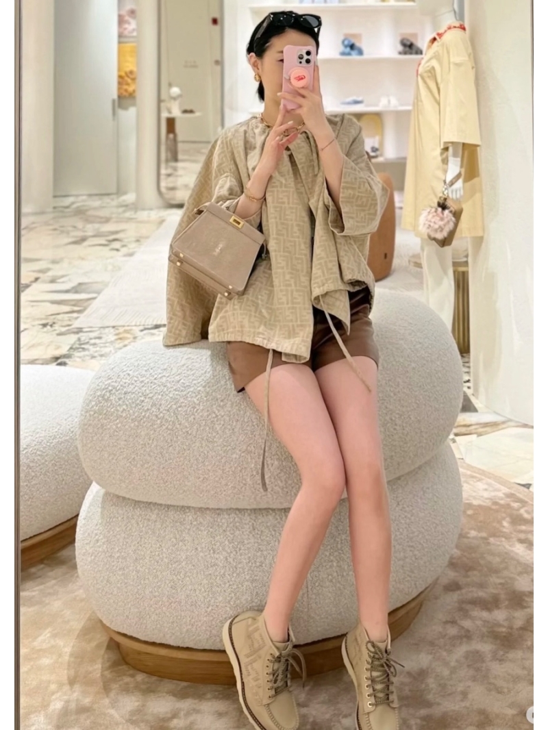 Fendi Classic FF Monogram Print Cape Coat in Lightweight Cotton-Linen