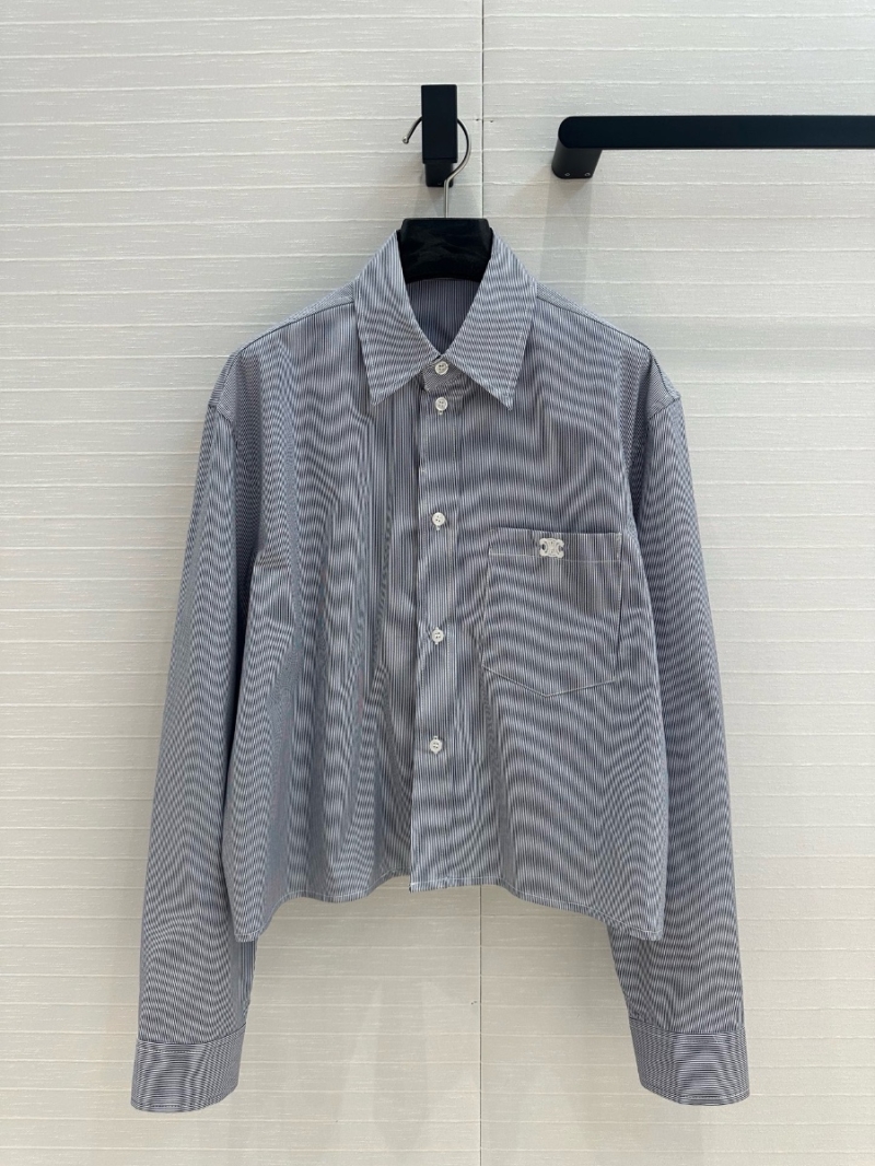 Celine Spring 2025 Blue Striped Cropped Shirt