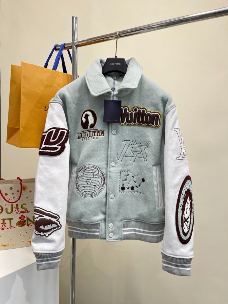 Louis Vuitton LV Luxury Leather-Sleeve and Wool Varsity Jacket