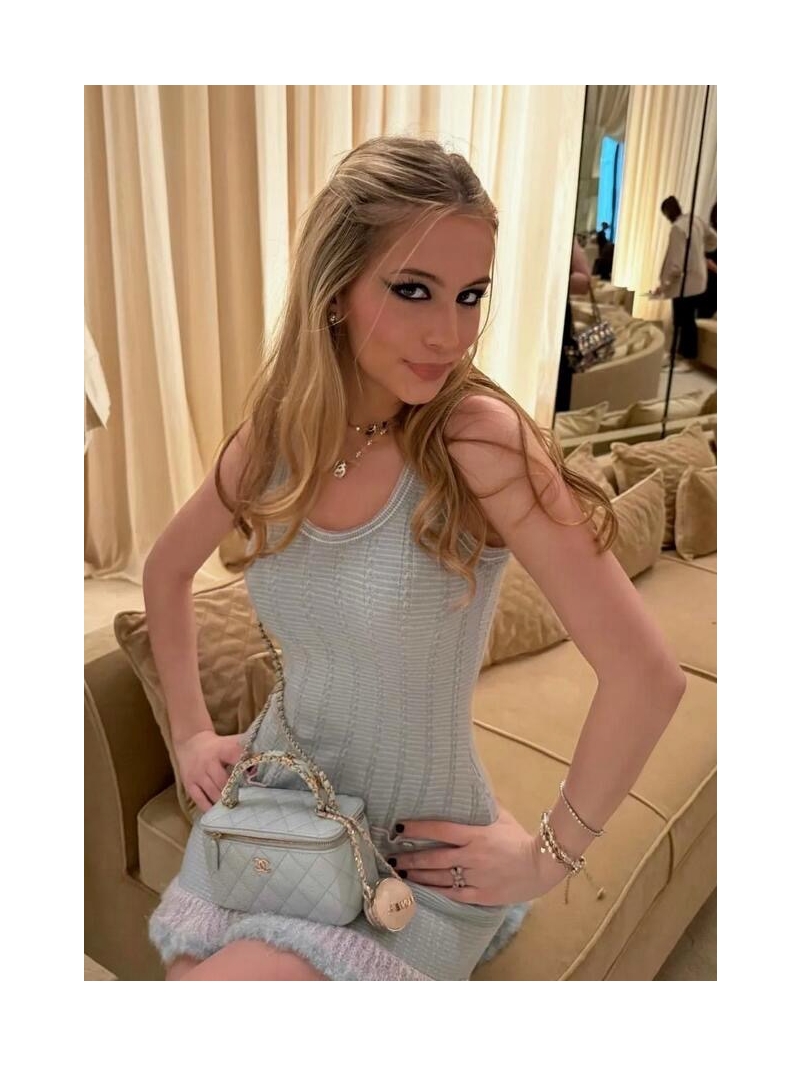 Chanel 25B Atelier Sleeveless Ribbed Cashmere Knit Vest Dress with Fur Trim - Light Gray with Pastel Hues