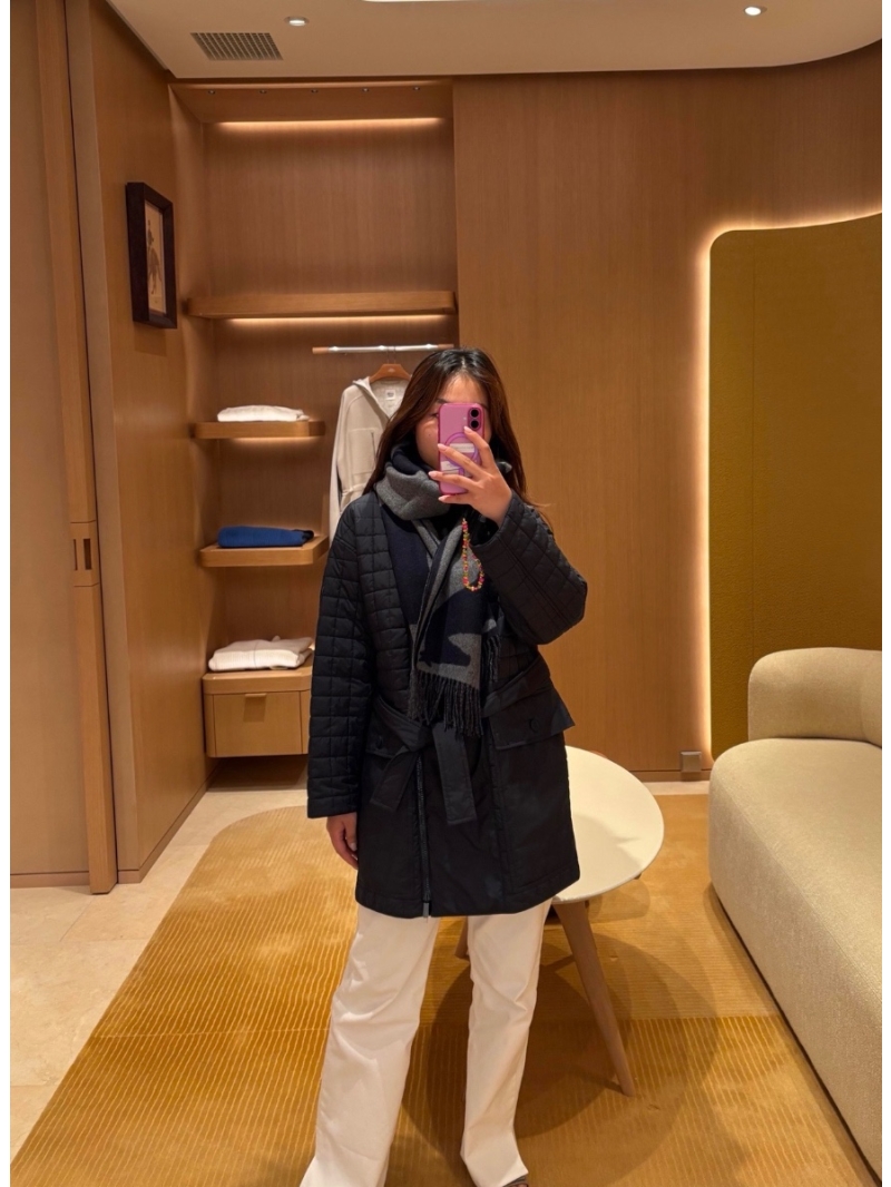 Hermes 25FW Early Autumn Stand Collar Zip Mid-Length Quilted Jacket in Dark Navy Blue