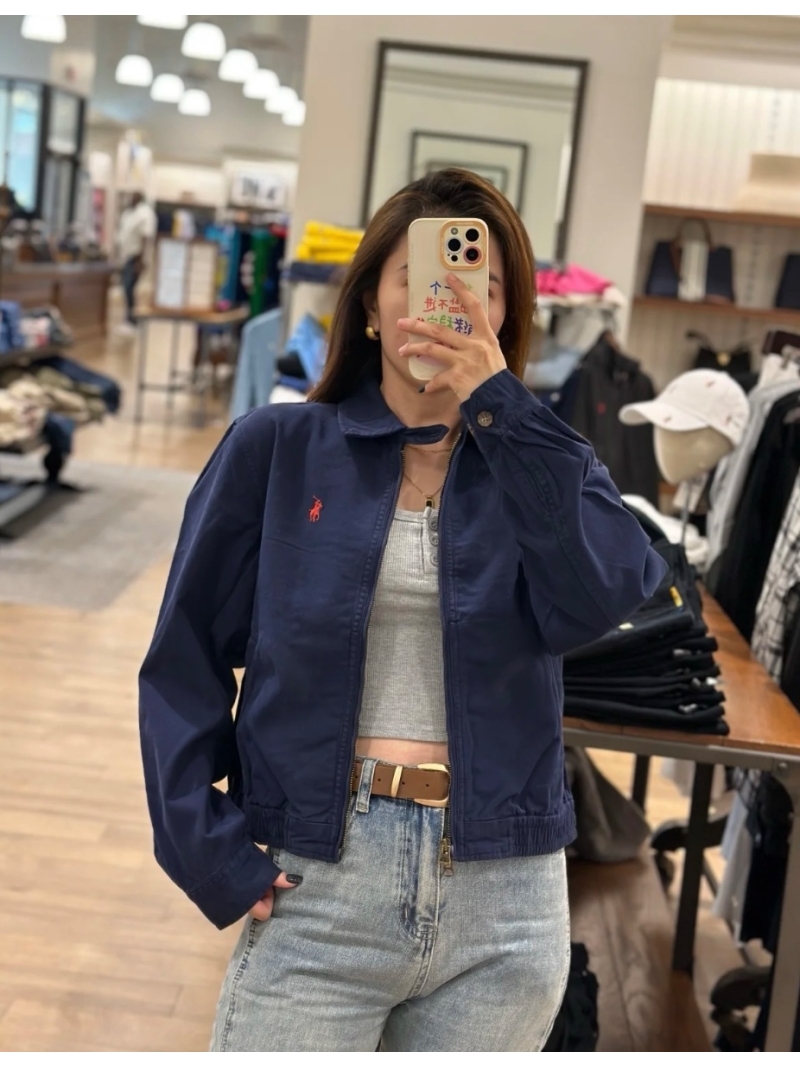 Ralph Lauren Navy Blue Denim Jacket with Embroidered Logo - Short Zip-Up Style