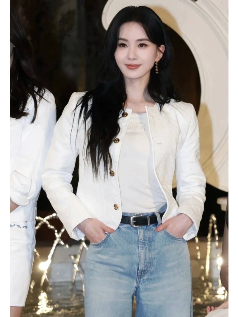 Celine Exclusive Quilted Cotton Triumph Jacket in White with Gold Hardware