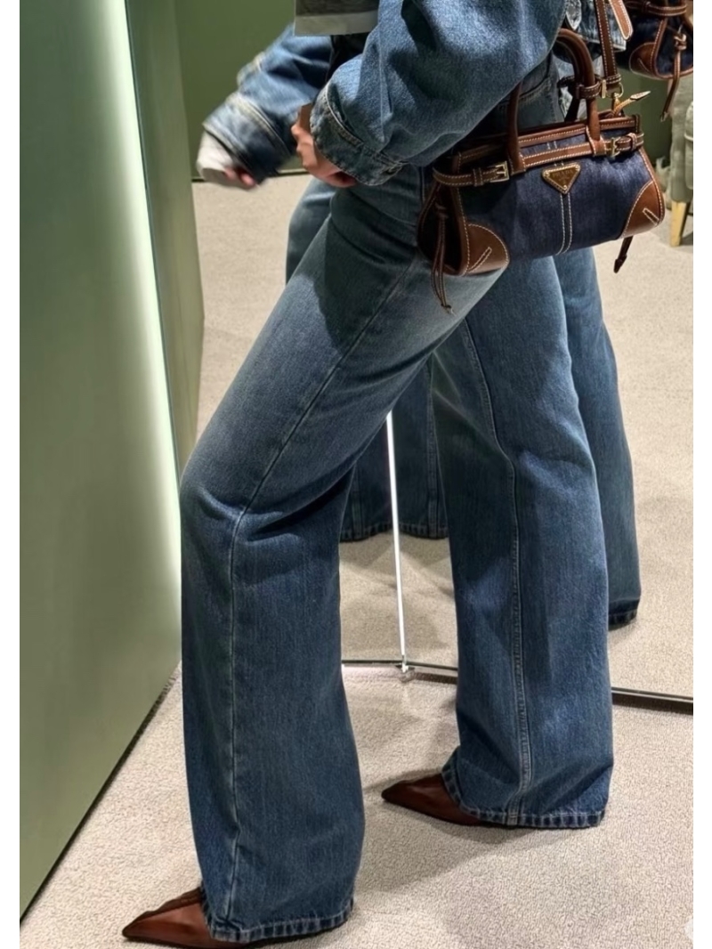 Prada High-Waisted Straight-Leg Jeans in Vintage Blue - Luxe Cotton Denim with Custom Hardware