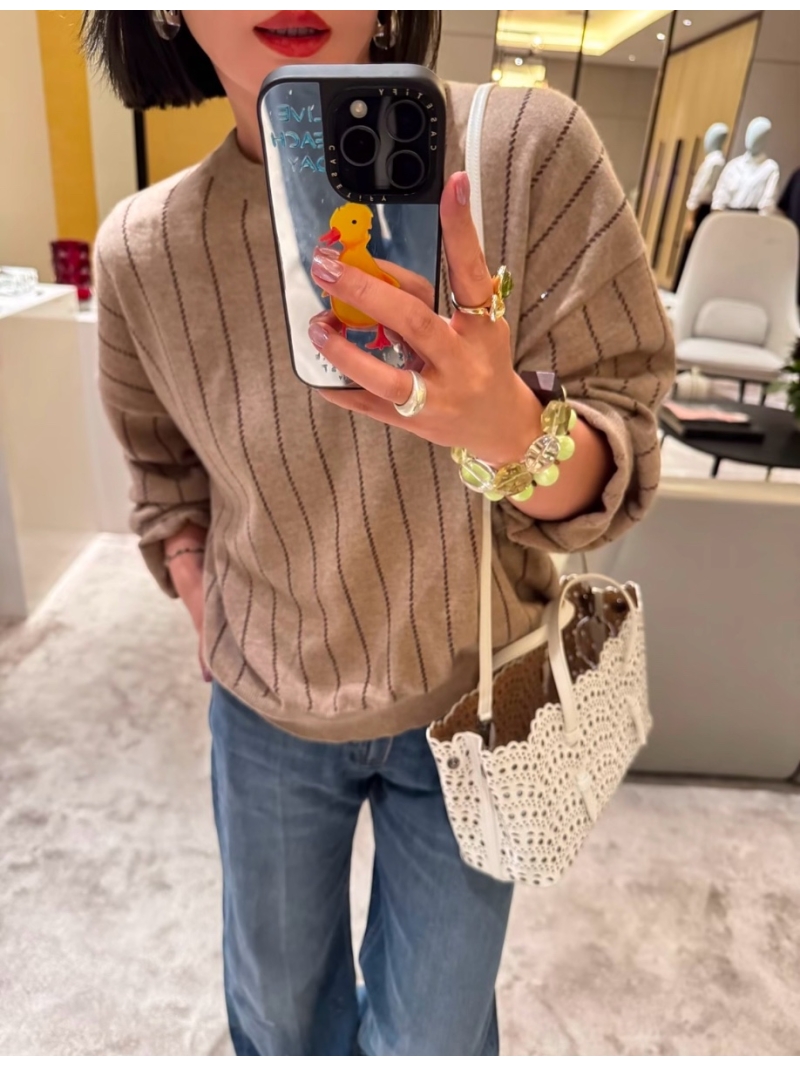 Brunello Cucinelli Exclusive Luxe Cashmere Embroidered Stripe Top