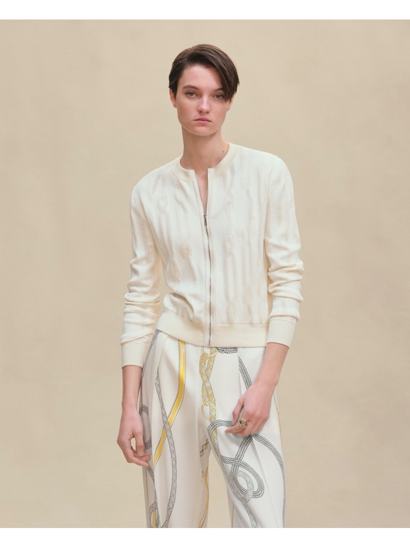 Hermes Palefroi Remix Jacquard Knit White Jacket - Luxe Swiss Double Weave, Slim Fit