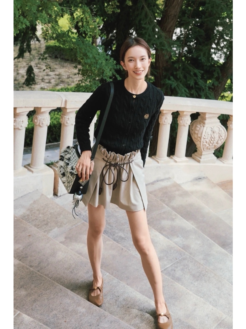 Loewe Exclusive Luxe Embroidered Logo Round Neck Cardigan - Gold Button Detail