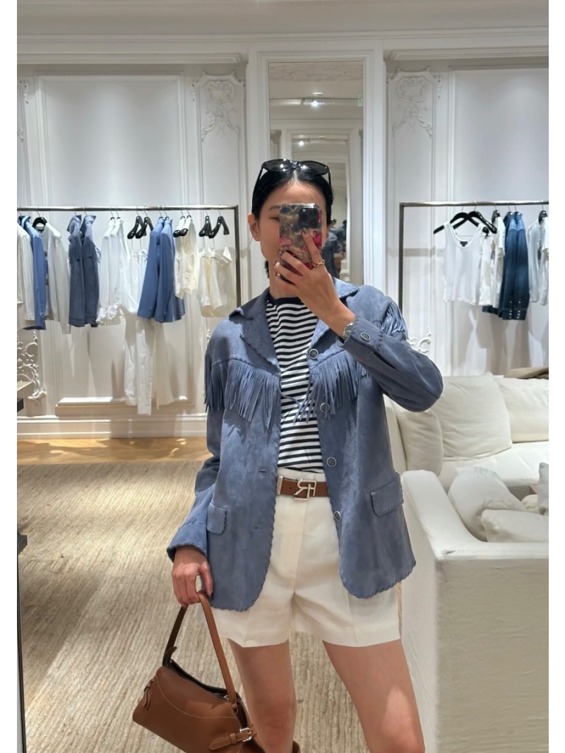 Ralph Lauren Exclusive Purple Label Suede Fringe Blazer Jacket - Italian Luxury Minimalist Style