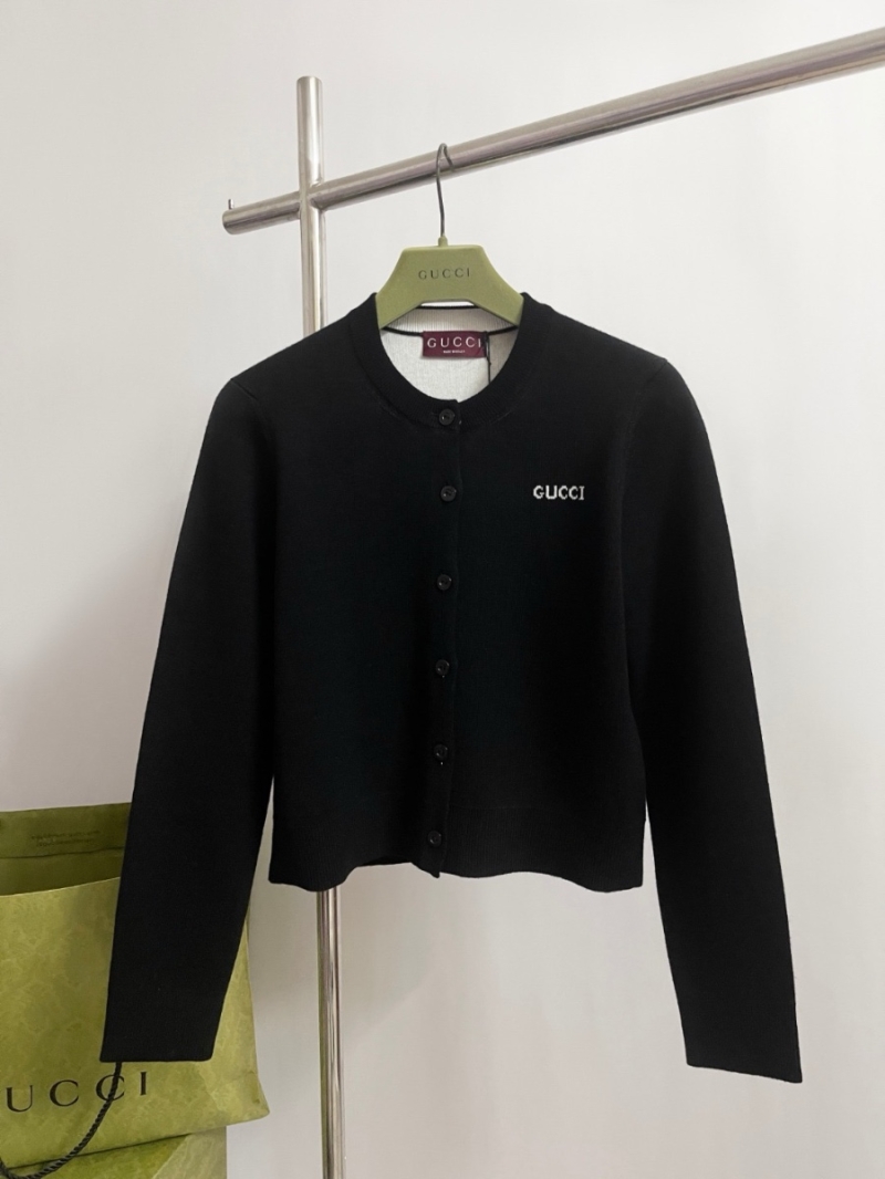 Gucci Logo Knit Wool Round Neck Cardigan Black