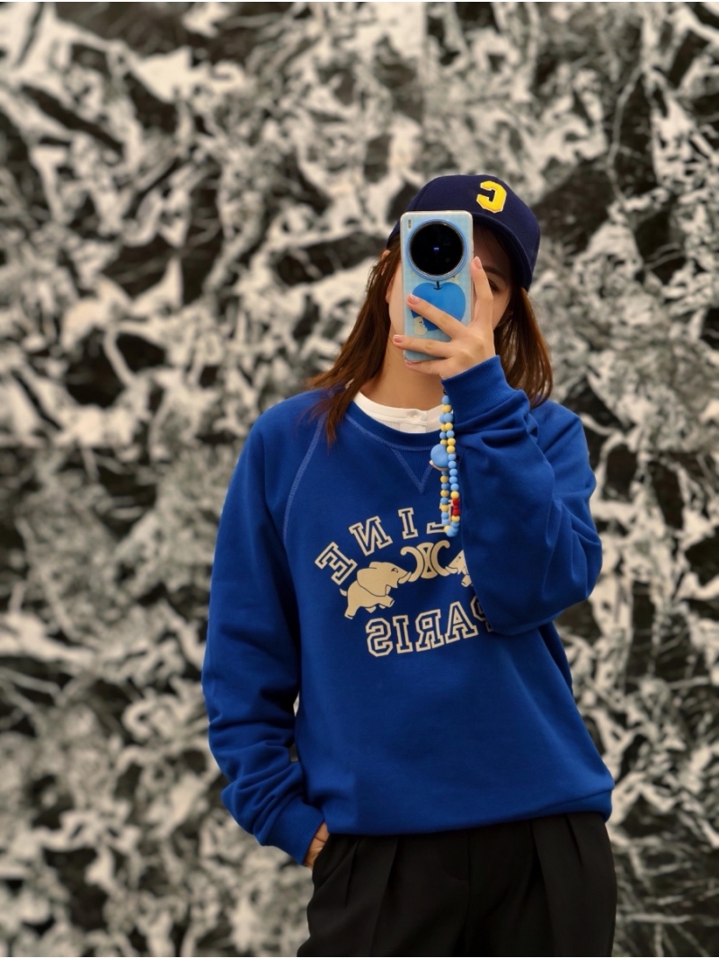Celine Electric Blue Elephant Print Crewneck Sweatshirt - Luxe Oversized Fit with Exclusive Design