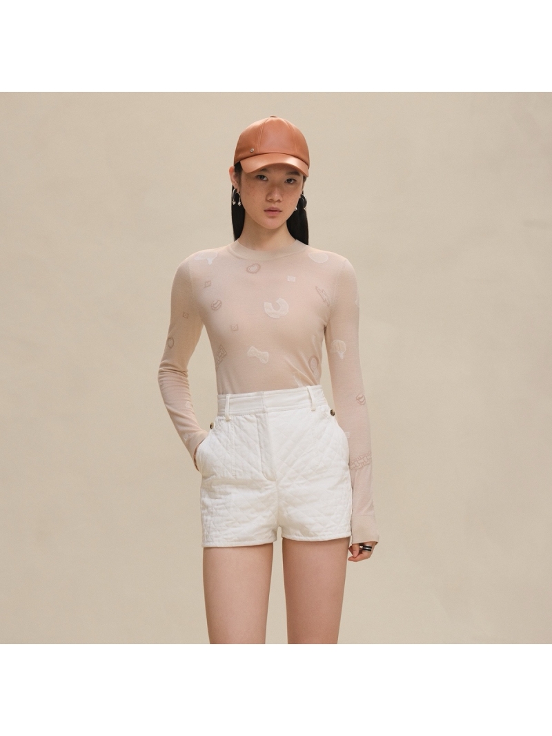 Hermès Early Autumn Jacquard Long Sleeve Beige Top