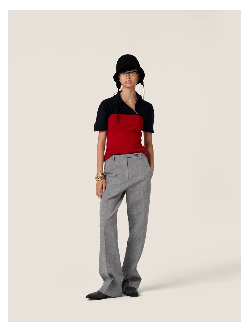 Miu Miu Low-Waist Grey Trousers - Luxe Cotton Blend with Embroidered Details