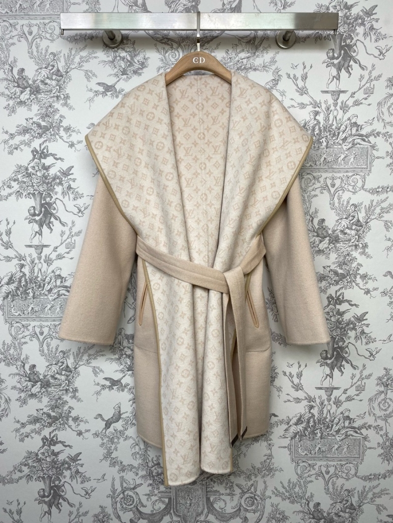 Louis Vuitton LV Classic Monogram Wool Hooded Coat Oatmeal 
