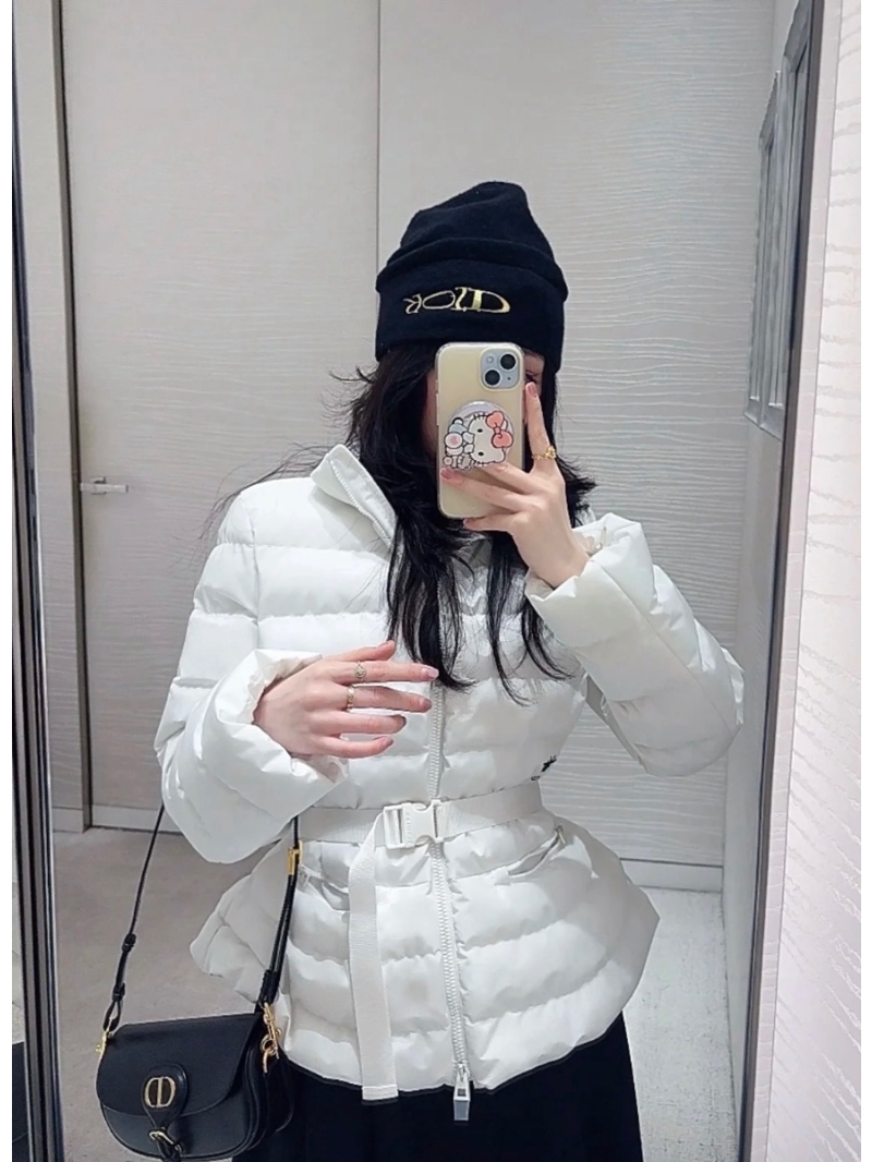 Dior 25 New Collection White Waist-Defining Down Jacket