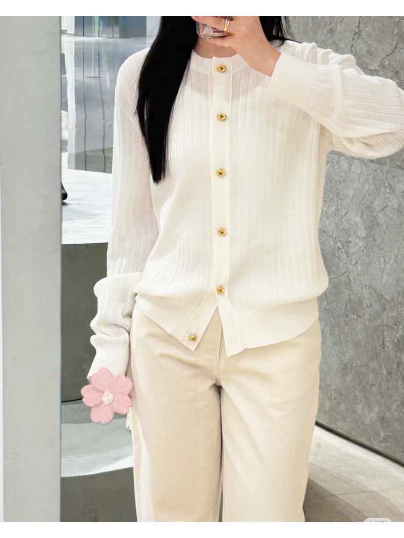 Bottega Veneta BV25 Early Autumn Knotted Metal Button Cashmere White Cardigan