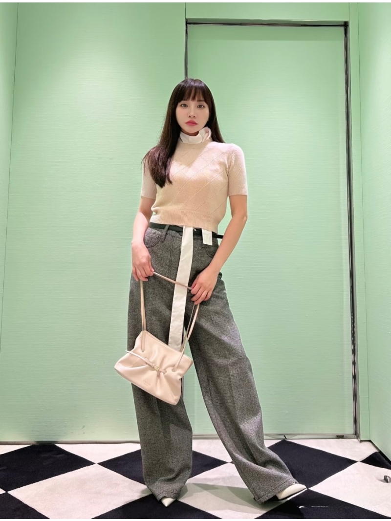 Prada 25SS Straight-Leg Checkered Trousers - Luxe Metal Logo & 3D Tailoring