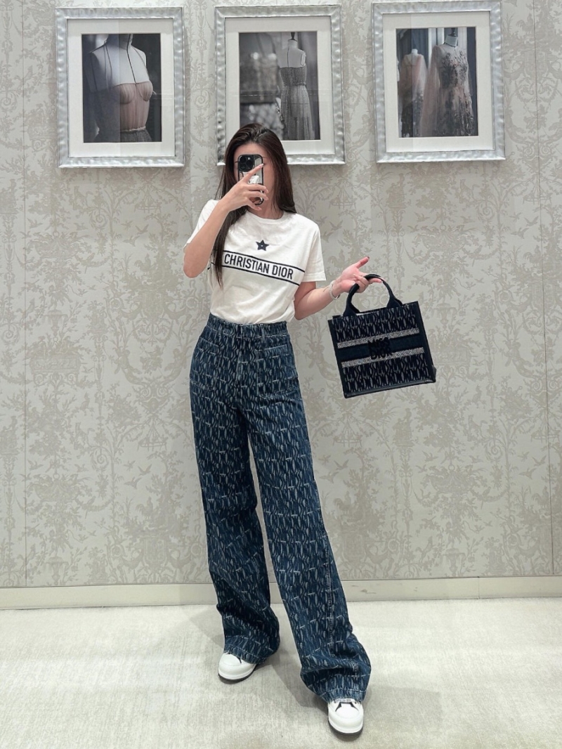 Dior Miss Dior All-Over Logo Print Denim Jeans Pants Collection