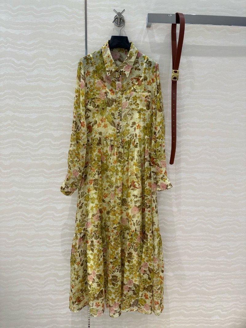 Celine 25 Spring Elegant French Silk Floral Dress Limited Edition