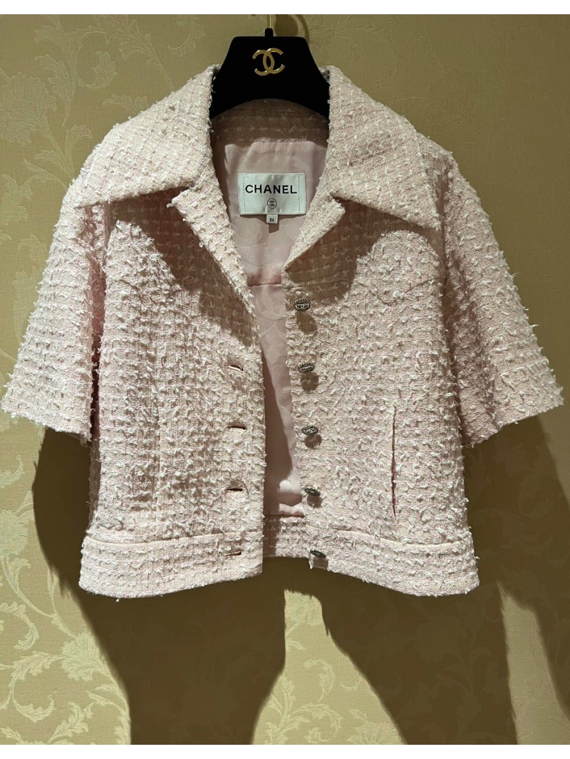 Chanel Custom Tailored Mid-Sleeve Jacket in Youthful Pink Tweed with Silk Lining