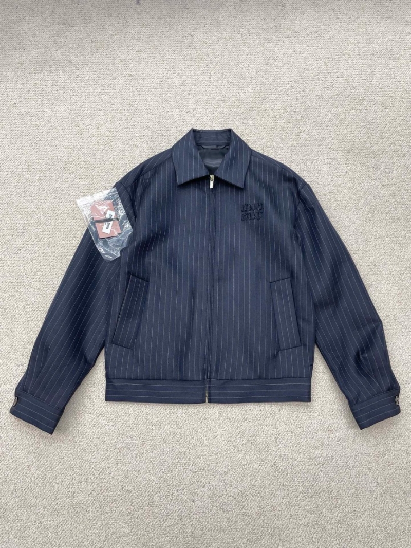 Miu Miu Fall 2024 Unisex Striped Relaxed Fit Wool Blend Jacket