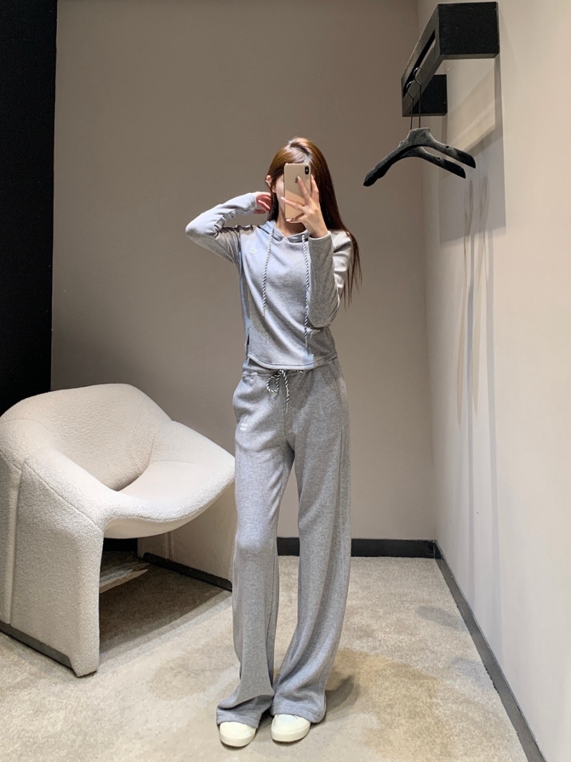 Miu Miu Hoodie and Wide-Leg Pants Set in Gray - Luxe Sporty Style with Signature Logo Details