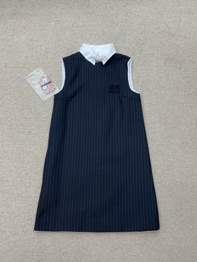 Miu Miu 2024 Detachable Collar Pinstripe Sleeveless Dress