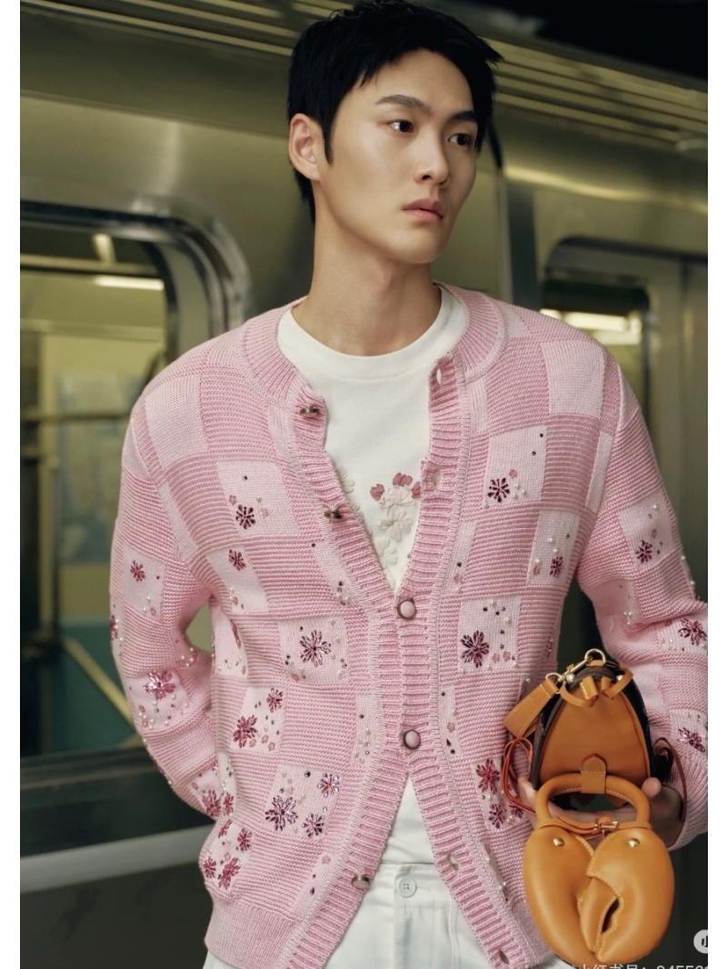 Louis Vuitton x Nigo Monogram Floral Beaded Embellished Cardigan in Pink